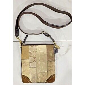 Coach Vintage Y2K Patchwork Crossbody Limited Edition Gold Brown Canvas Leather